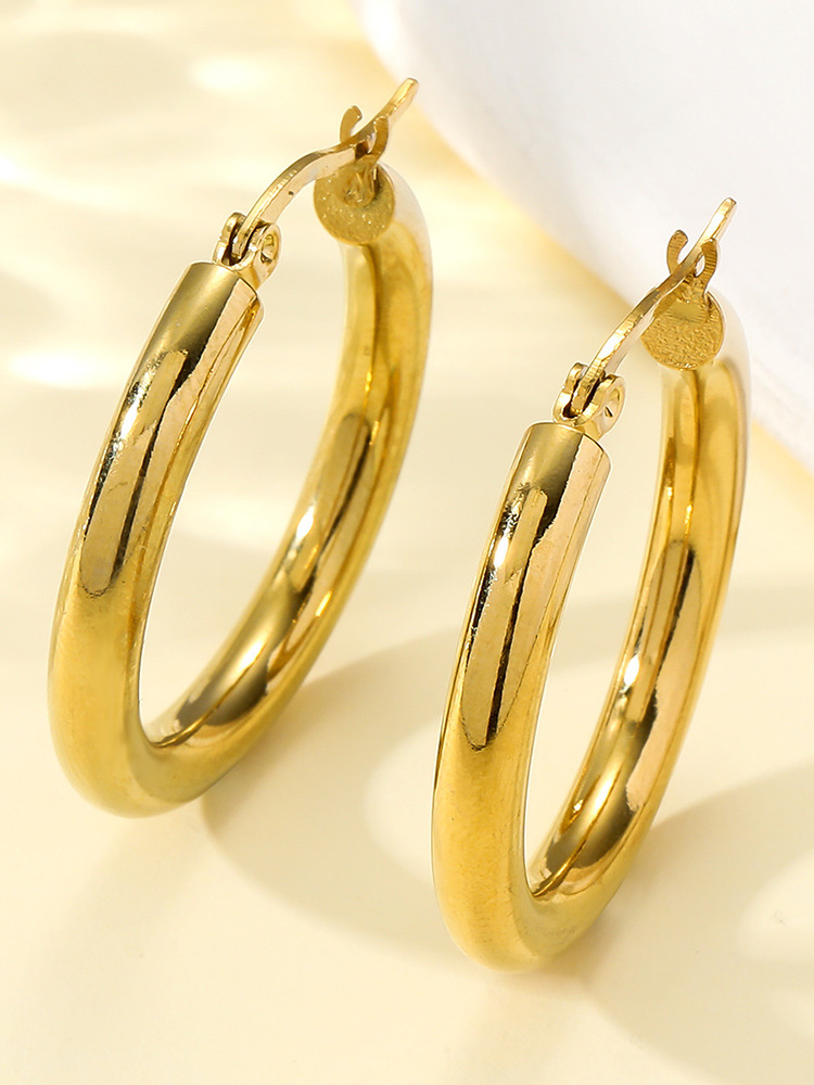 Hoop Earrings Classification 18K Gold Plating Color 1 Pair Quantity PVD Coated Real Gold Plated 18K Gold Round 304 Stainless Steel Sweet Commute Waterproof Non Tarnish Hoop Earrings