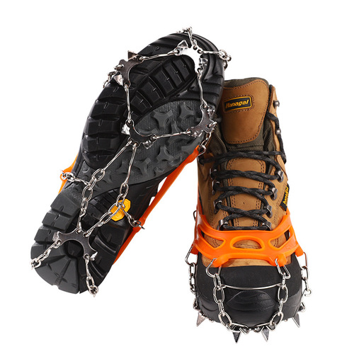 Ice Crampons Anti-Slip Shoe Cover Snow 10 Tooth Shoe Spike Chain Ski Road Anti-Fall Ice Grab Shoe Cover Chain Outdoor Climbing Snow Claw 