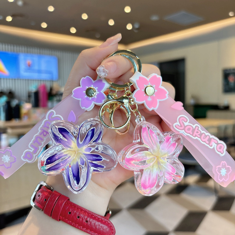 クリエイティブオイル入りプルメリアキーホルダー花液体流砂小さなペンダントバッグアクセサリーカップル小さなギフト|undefined