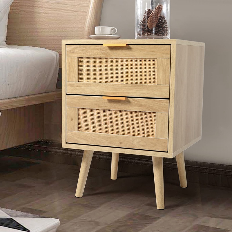 Moderno minimalista mesa de noche pequeño apartamento lámpara de mesa de registro japonés muebles de dormitorio ratán con cajón armario