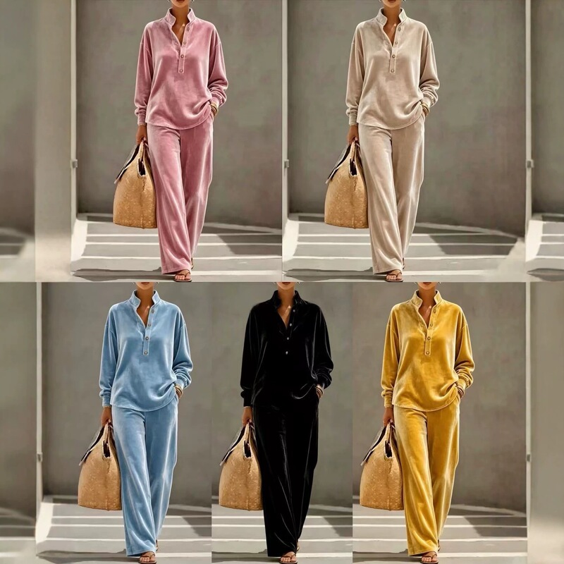 2026 European and American cross-border foreign trade Amazon independent station long-sleeved buttoned autumn and winter casual women's pantsuit 2026 European and American cross-border foreign trade Amazon independent station long-sleeved buttoned autumn and winter casual women's pantsuit