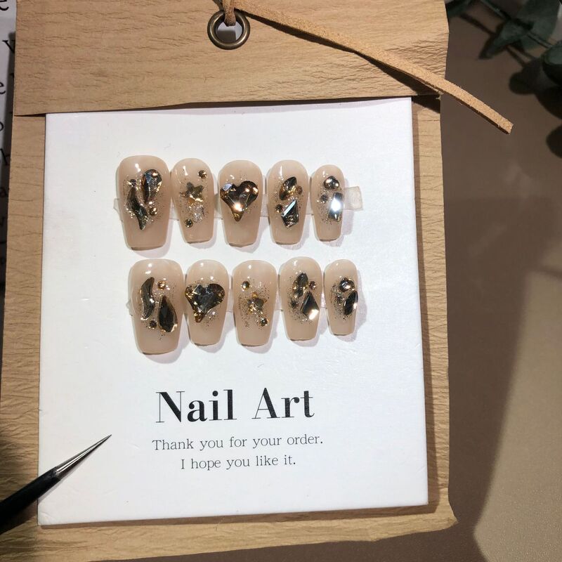 Champagne diamond hand-worn nail art patch wedding fake nails champagne diamond nail art finished love nail stickers