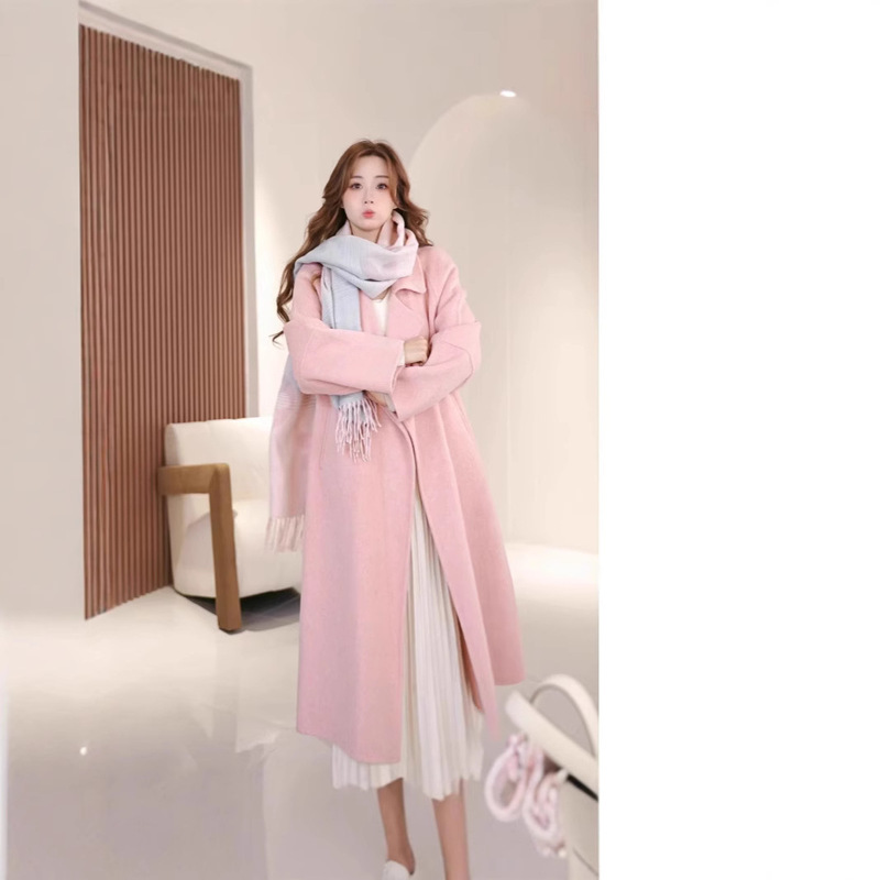 【Sicilian Long Style】Spring, Autumn, and Winter Double-Sided Wool Coat for Women, Petite Medium-Length Sheep Wool Coat in Chanel Style
