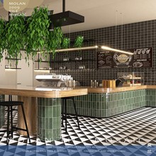 新款 美式复古绿色卫生间瓷砖凹凸手工砖米白法式厨房浴室墙面砖