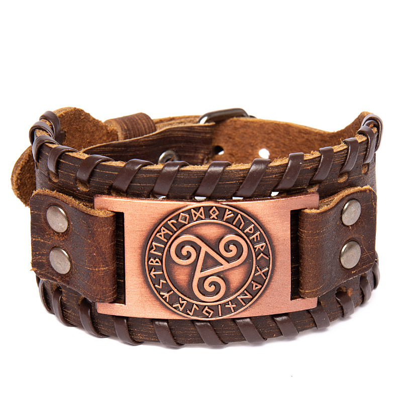 Nordic Style Fit Wide Leather Bracelet Viking Solomon Totem Alloy Headline Leather Bracelet Men's Punk Bracelet Nordic Style Fit Wide Leather Bracelet Viking Solomon Totem Alloy Headline Leather Bracelet Men's Punk Bracelet