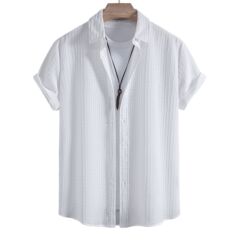 AliExpress アマゾン 2025 夏のファッションメンズシャツヨーロッパとアメリカのメンズカジュアルジャカードプリント半袖シャツ