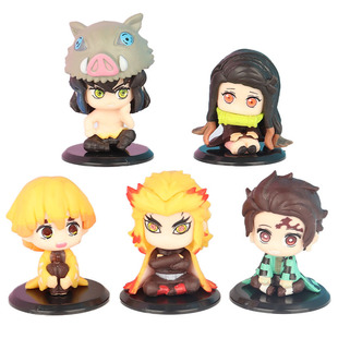 5 Q Version Sitting Poses of Demon Slayer: Kimetsu No Yaiba Hand-Made Figures Tanjiro Nezuko Kamado Model Gashapon Doll Ornaments
