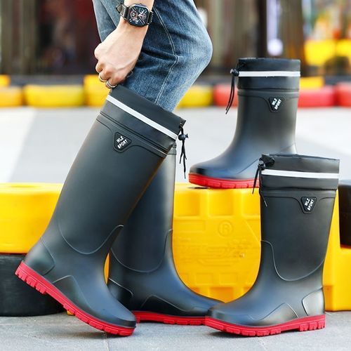 Men's New Style Waterproof Anti-Slip Short-Boot Rain Shoes Kitchen Thick-Soled Water Shoes Construction Rubber Boots Insulated Rain Boots for Men