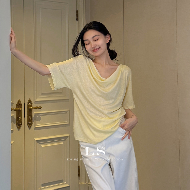【Ls New Brand】Black Label Minimalist Big Brand Early Spring New Simple Solid Color Cowl Neck T-Shirt Top for Women 30570 # 【Ls New Brand】Black Label Minimalist Big Brand Early Spring New Simple Solid Color Cowl Neck T-Shirt Top for Women 30570 #