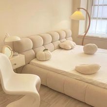 奶油ins风现代科技绒布艺床泡芙床简约布艺床卧床家用云朵双人床