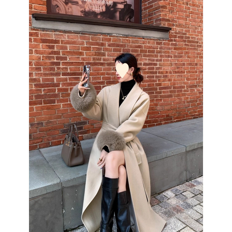 Woolen demi-season long double-sided cashmere woolen coat