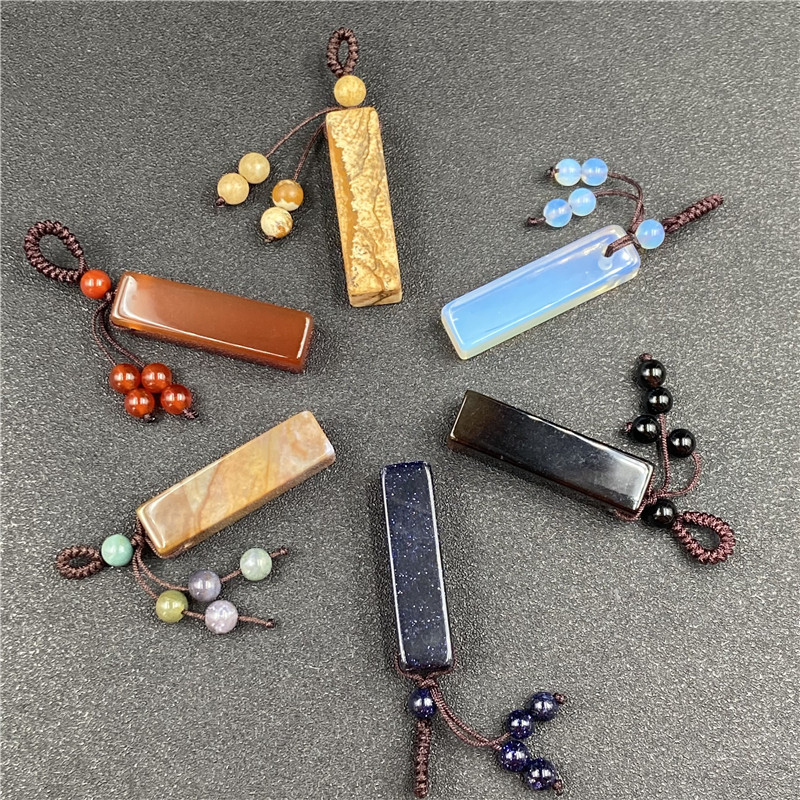 Fashion Crystal Agate Semi-precious Stone Cylindrical Braided Keychain display picture 3