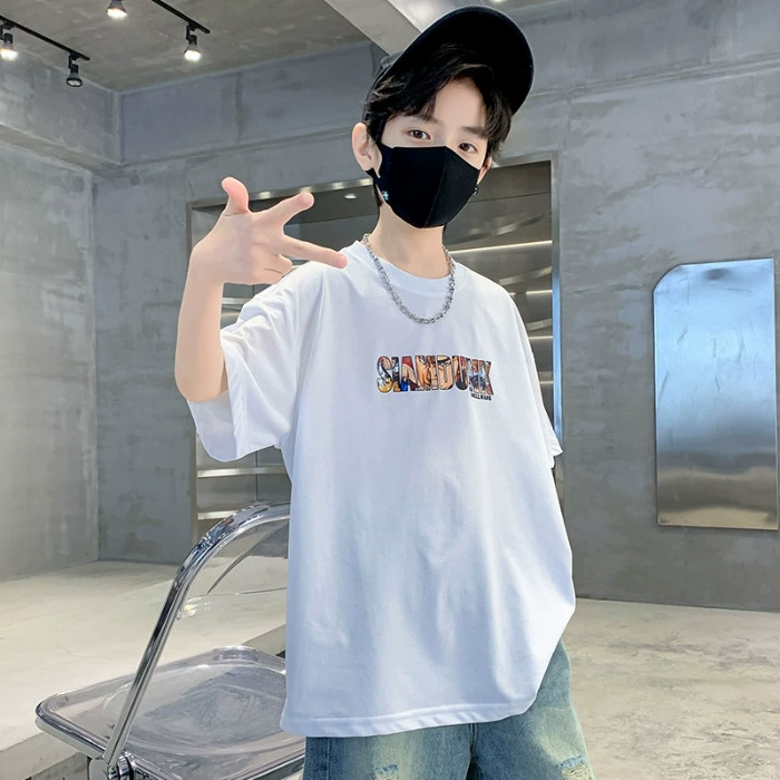 Летняя футболка с коротким рукавом для мальчиков, красная хлопковая летняя одежда для учеников начальной школы, с коротким рукавом