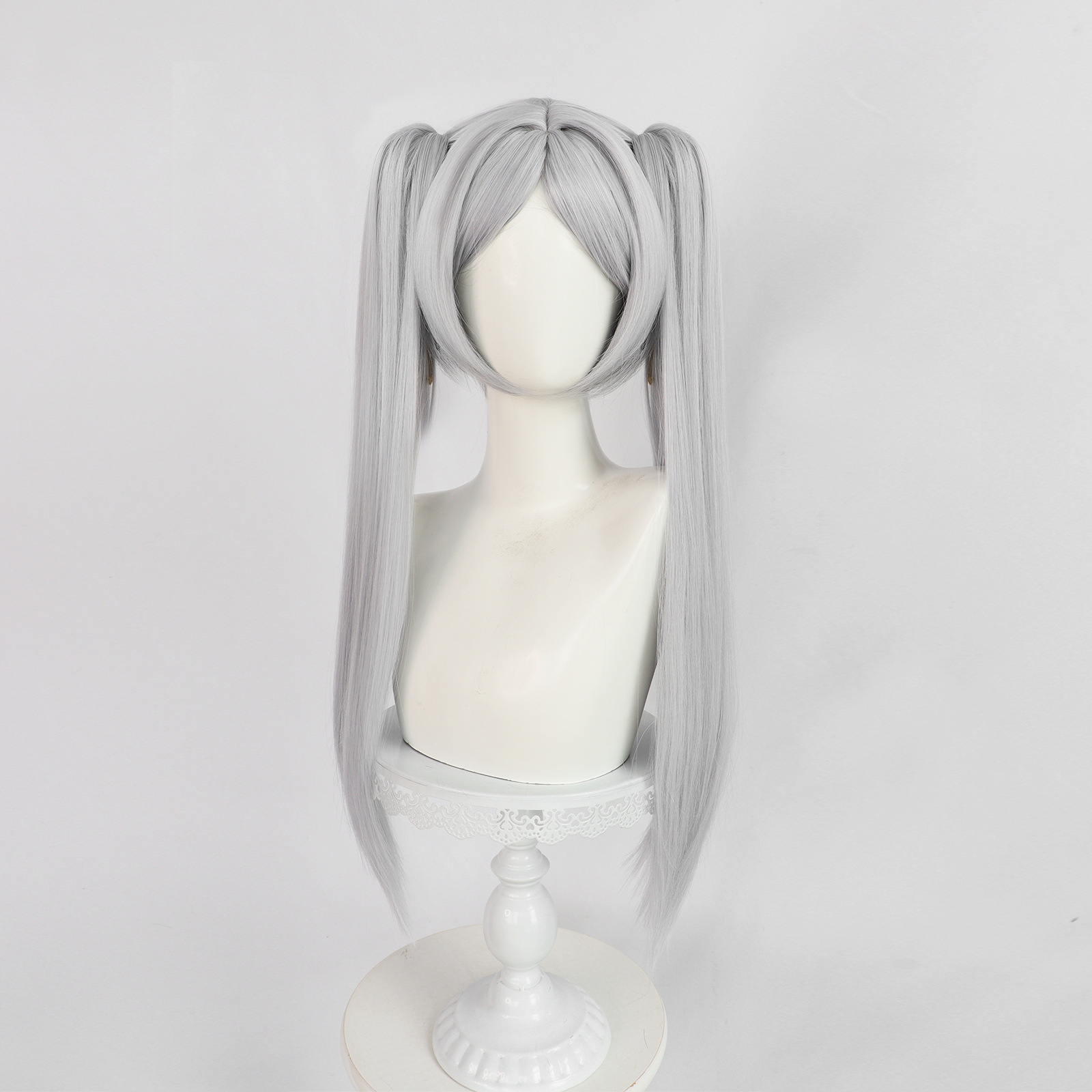 Frieren Cosplay Perücke 65CM Pferdeschwanz Perücke Frauen Lange Gerade Grau Synthetische Haar für Halloween Comic Con – Detail 2