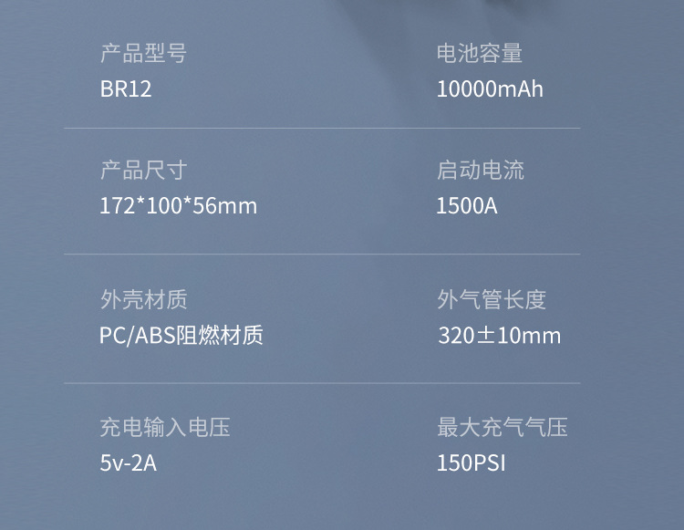 [Br12] Emergency Jump Starter with Built-In Car Air Pump, Multifunctional 12V Emergency Power Bank