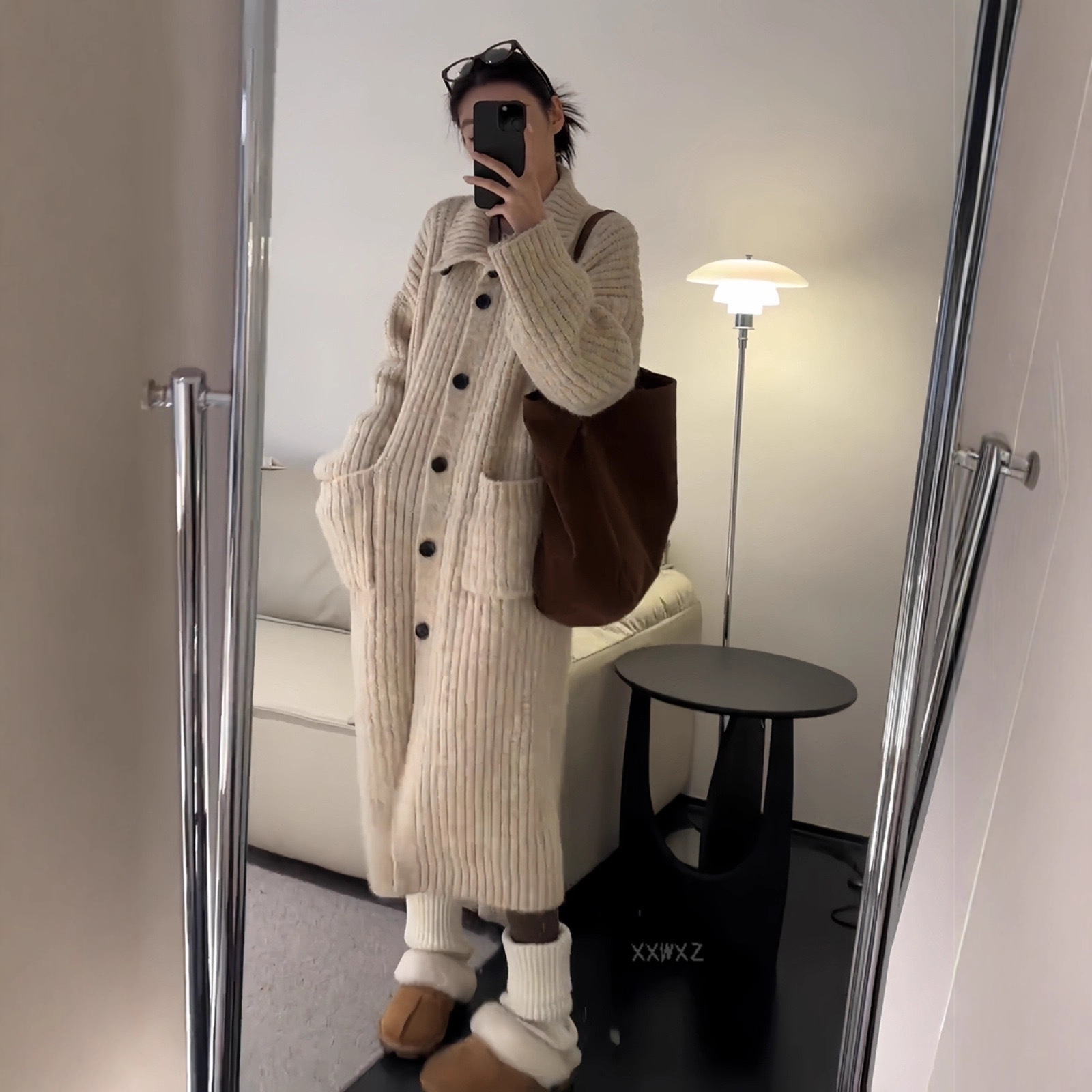 韩系秋冬新款时尚复古慵懒风毛衣纯色百搭长款高领宽松针织开衫女