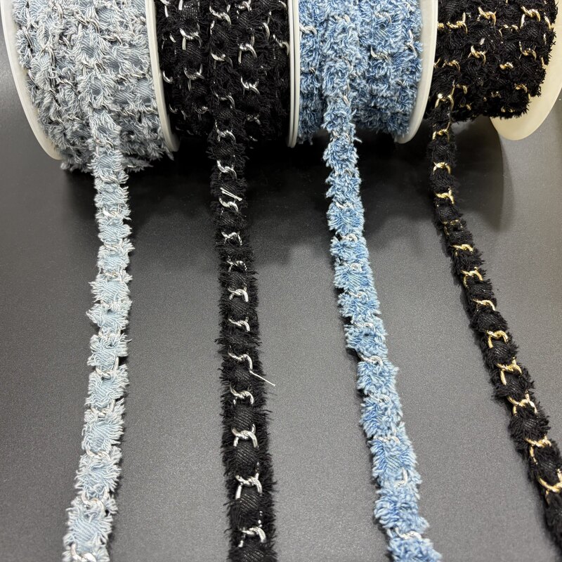 Retro Denim Metal Style Texture Fluffy Yarn Interwoven Suitable for Bag Edges and Clothing Decoration Handmade Di Retro Denim Metal Style Texture Fluffy Yarn Interwoven Suitable for Bag Edges and Clothing Decoration Handmade Di