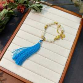 白玉菩提925银银镀金蝉五条经星月盘缠配饰叠戴设计手链手串