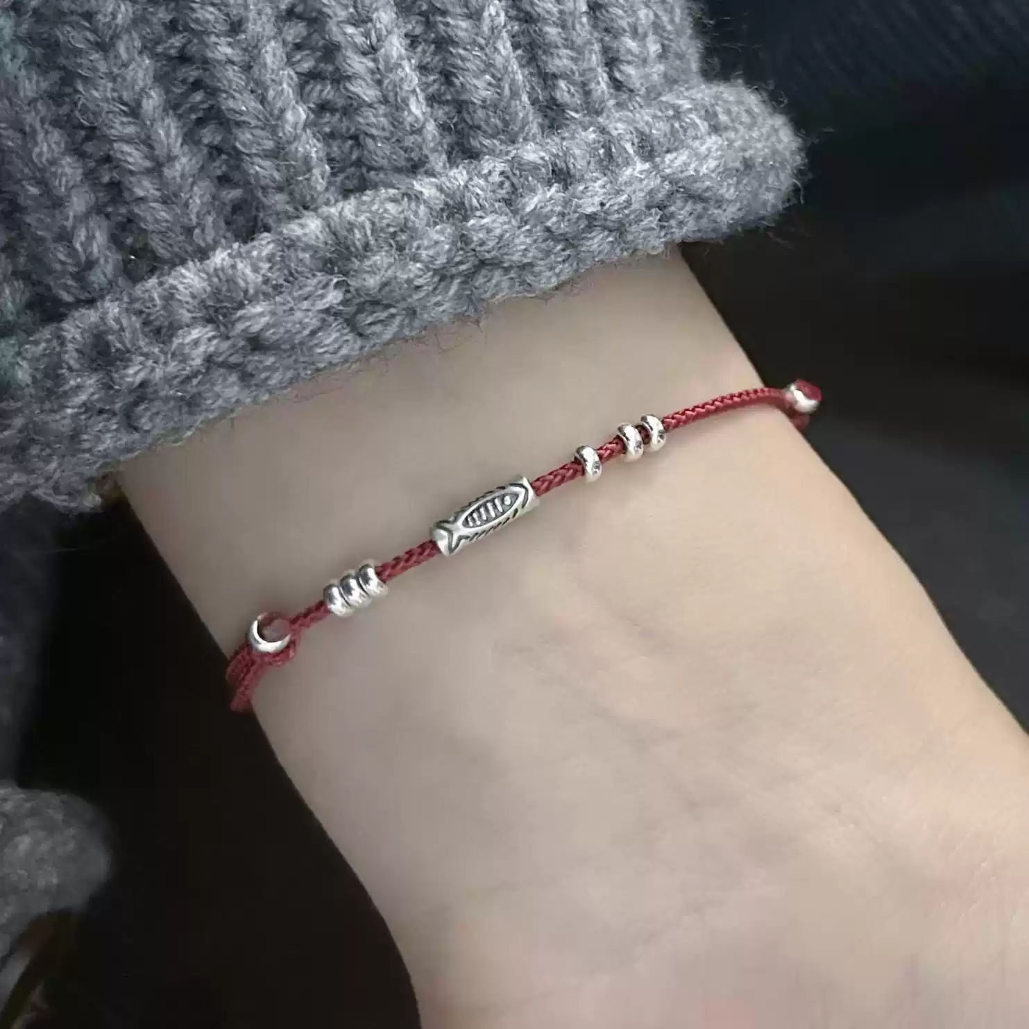 Good Luck Little Red Rope Koi Landing Bracelet Transfer Beads Thin Hand Rope This Year Woven Lucky Anklet