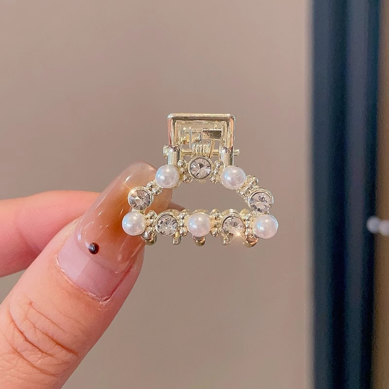 Oreja de conejo pequeño clip de las mujeres de alto grado Perla Rhinestone horquilla accesorios para el cabello Cabeza trasera medio lazo de pelo clip de tiburón horquilla