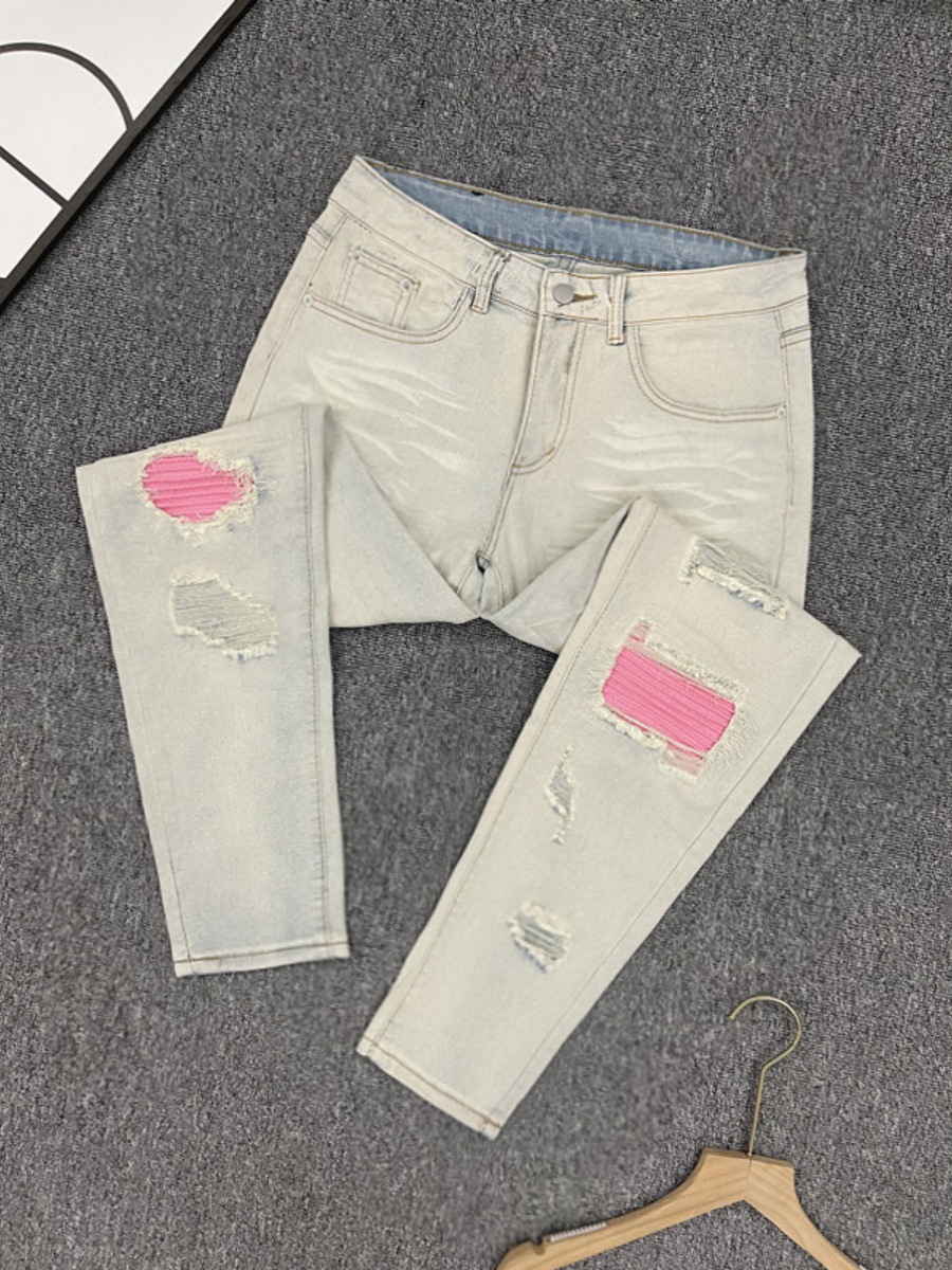 Post-apocalyptic Style Ripped Jeans For Men Summer American High Street Straight Loose Vintage Wide-leg Pants_viptrois.com
