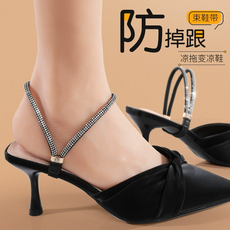 Высокие туфли на каблуке без артефактов anti-heel установка кружева женские сандалии однотонные обувь свободная фиксационная ремешок обувь каблук