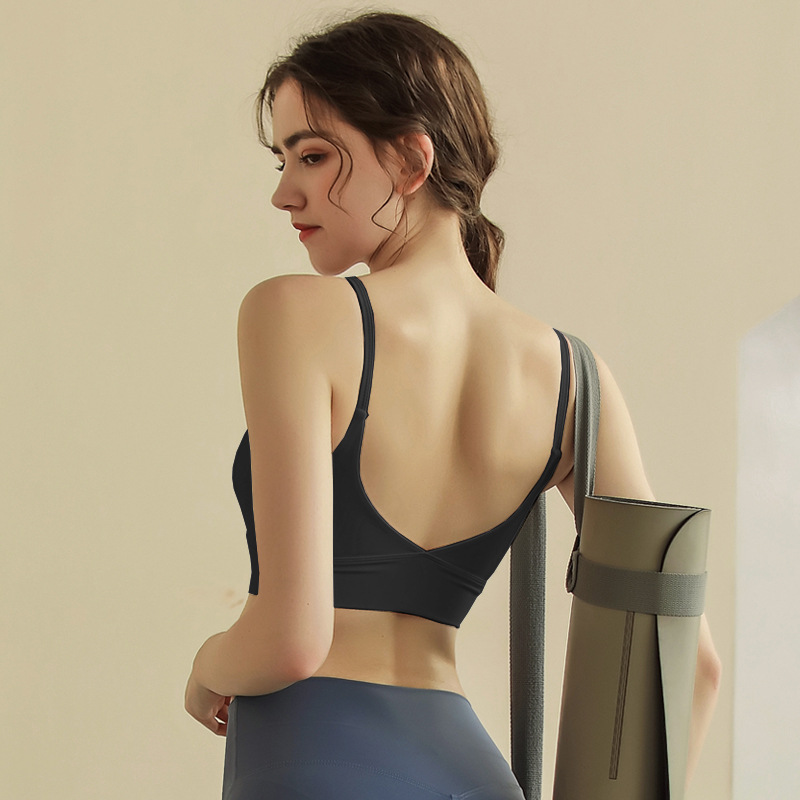 New Style Spaghetti Strap Sports Bra for Women, Shockproof Running Fitness Push-Up Yoga Set Training Back Beauty Bra Camisole