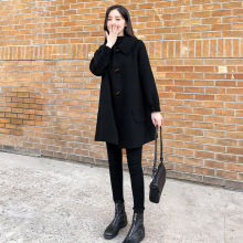 2025秋冬新款韩版宽松牛角扣毛呢外套女中长款大衣显瘦气质外套