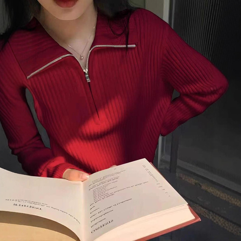 Korean Single! Thick and Heavy 0.5kg Plus! 2025 Autumn and Winter Style Stand-Up Collar Half-Zip Slim and Versatile Knitted Sweater Korean Single! Thick and Heavy 0.5kg Plus! 2025 Autumn and Winter Style Stand-Up Collar Half-Zip Slim and Versatile Knitted Sweater