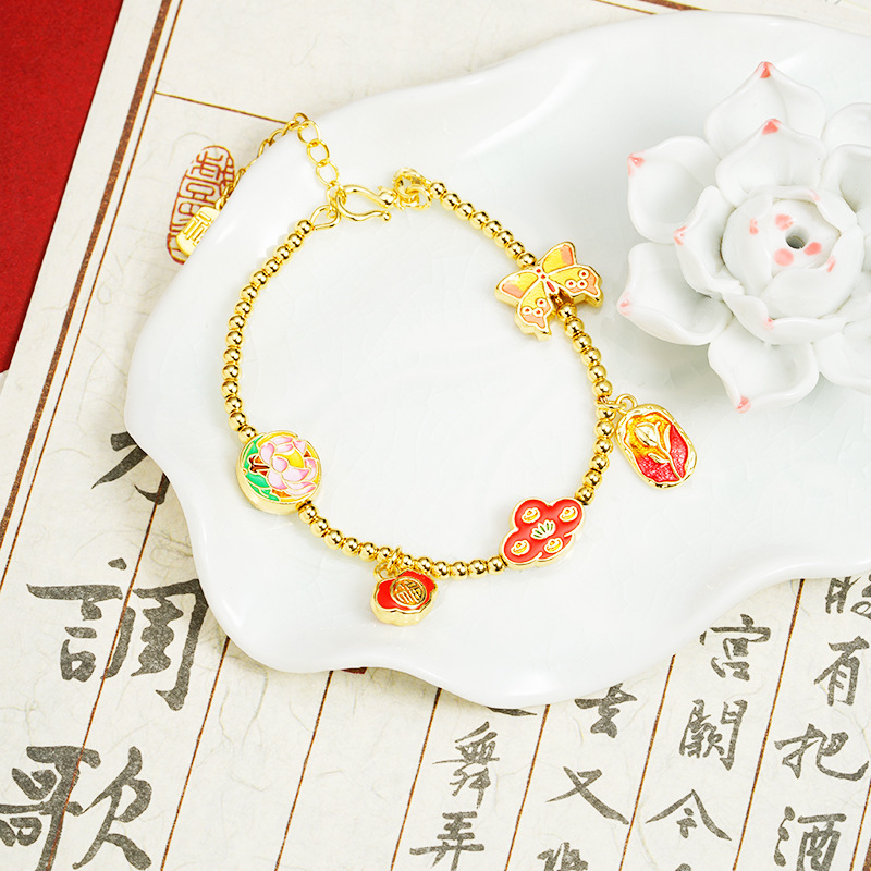 Nuevo chino vietnamita arena oro pulsera corte goteo de aceite loto pulsera multi-elemento de la tendencia nacional no se desvanece joyas de mano