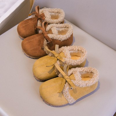 Детская обувь Birkenstock с тыквой, осень-зима 2025, новые бархатные утолщенные туфли-шапочки в стиле ретро для девочек, нескользящие хлопковые туфли на мягкой подошве