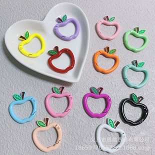 Candy color paint red apple spring buckle alloy spring ring key chain handmade DIY accessories