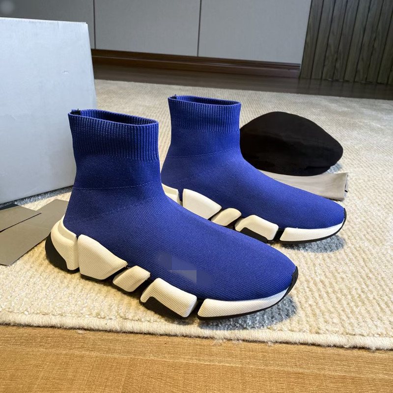 Blue Paris Sock Shoes 2.0 New Style Slip-On Sock Boots Knitted Fabric Breathable Thick-Soled Slip-On Flyknit Shoes Blue Paris Sock Shoes 2.0 New Style Slip-On Sock Boots Knitted Fabric Breathable Thick-Soled Slip-On Flyknit Shoes