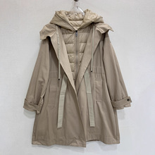 南油高端女装2025秋冬季连帽马甲羽绒服搭配纯棉风衣外套两件套