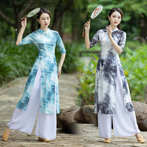 Square dance new classical dance folk dance cheongsam T stage show body rhyme performance practice dance mesh gauze women's suit