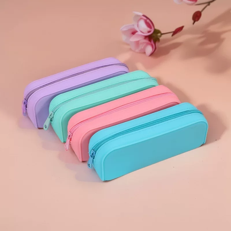 Capacious silicone coloured pencils, pencil case for elementary school students, stationery, storage system, rectangular backpack