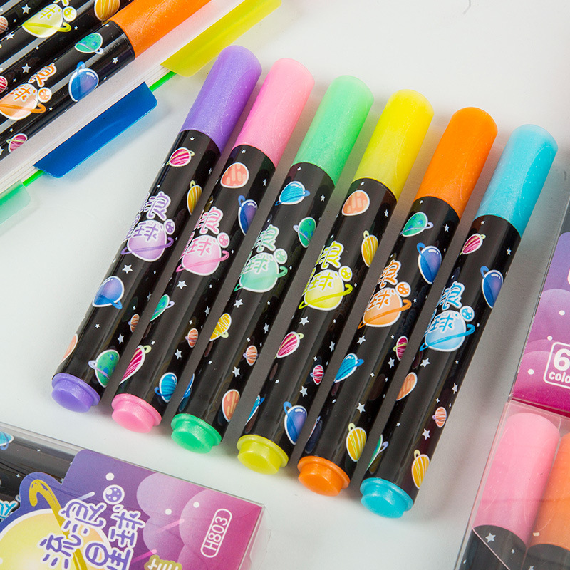 H803-6 colores 6 planeta highlighter niños DIY graffiti pluma estudiante pluma gran capacidad de dibujos animados rotulador pluma