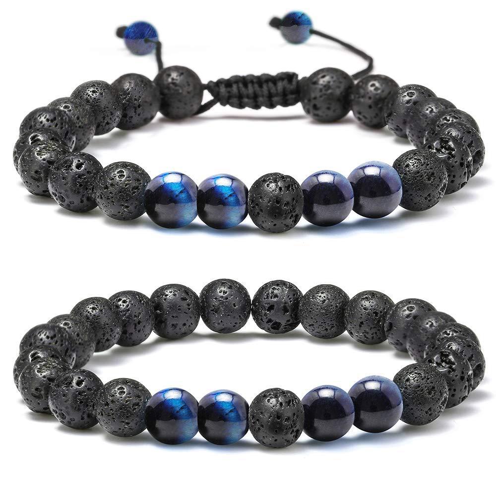 Set di braccialetti in pietra vulcanica regolabile con tessitura lavica turchese da 2 pezzi_voghion.com