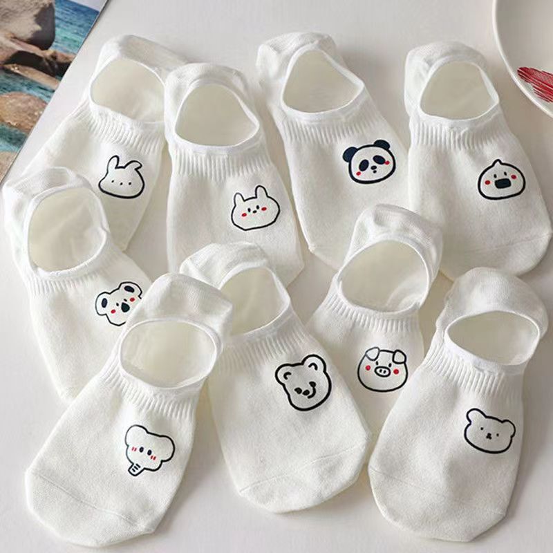 2026 Spring and Summer White Cartoon Socks for Women, Thin Breathable Invisible Socks, Low-Cut Shallow Mouth Student Socks, Ins Style