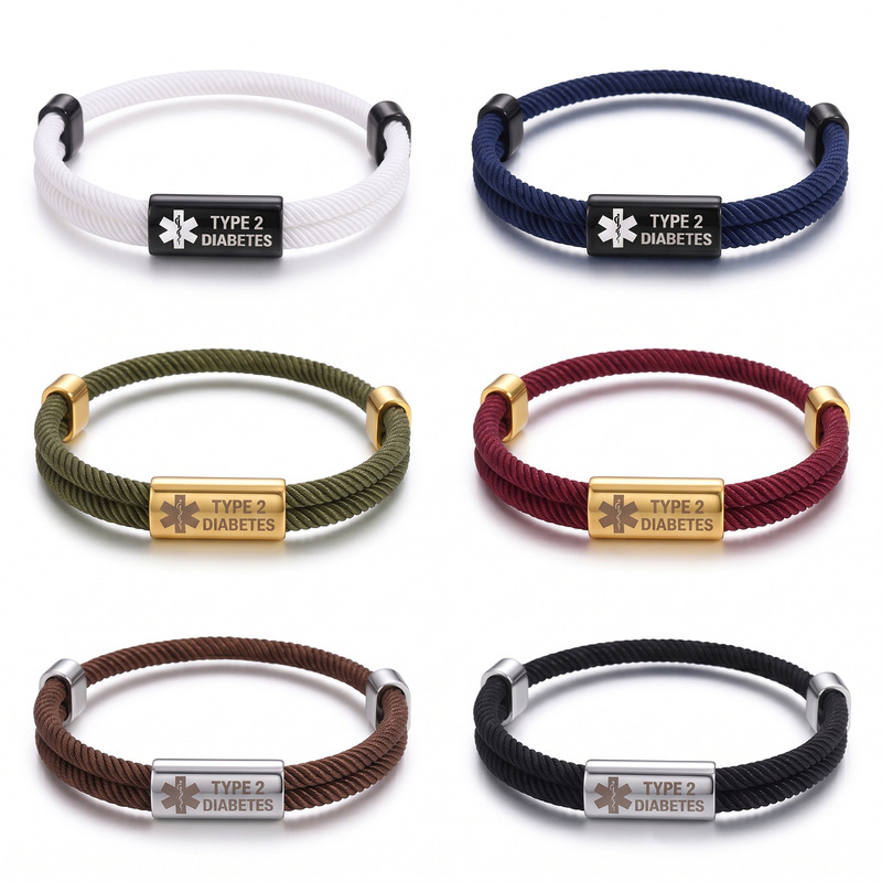 European and American cross-border best-selling stainless steel laser medical symbol Diabetic warning Milan bracelet for men and women European and American cross-border best-selling stainless steel laser medical symbol Diabetic warning Milan bracelet for men and women