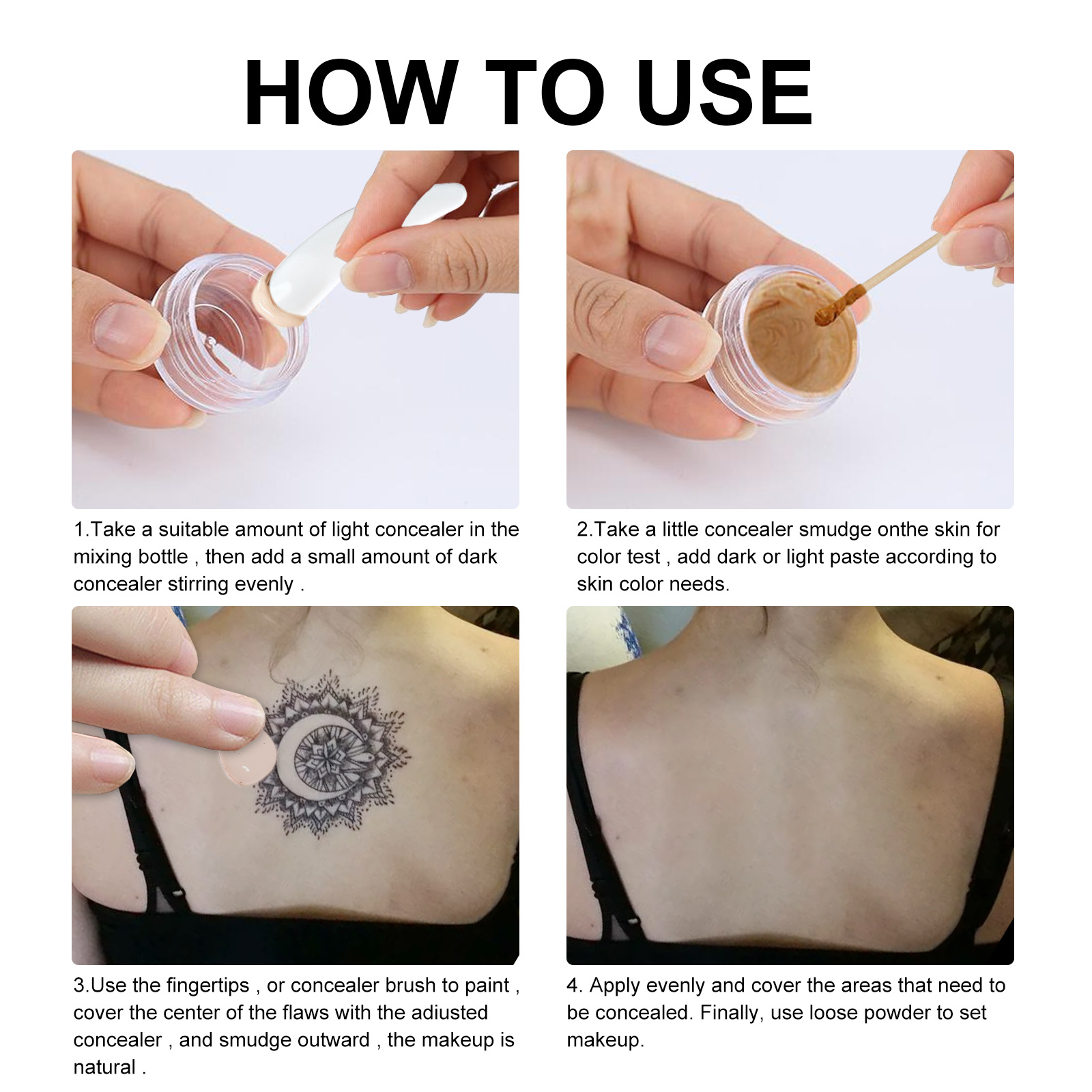 EELHOE waterdichte verhelderende cover tattoo moedervlek litteken onzichtbare tweekleurige concealer_voghion.com