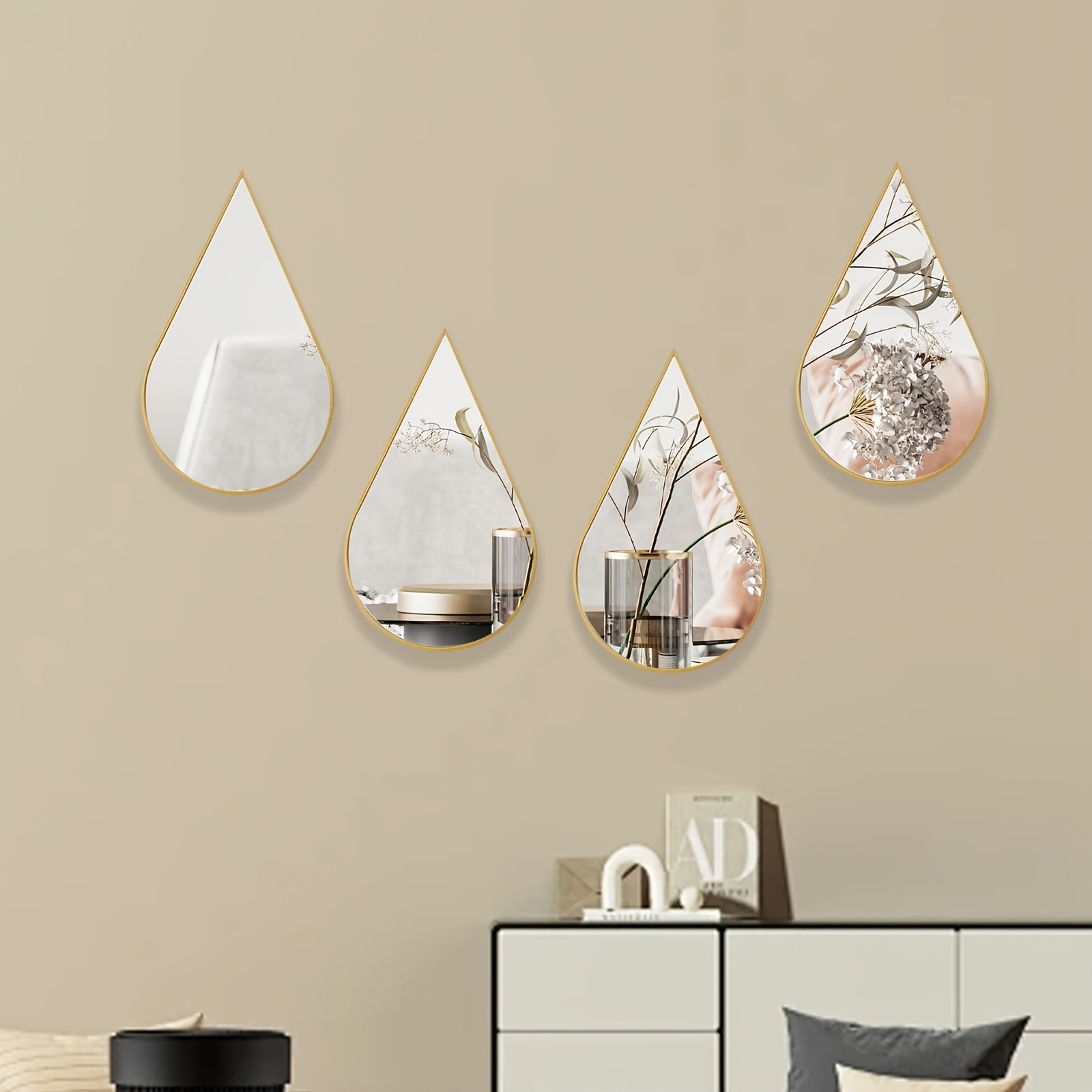 Creativa forma de gota de agua espejo pegatinas de pared de borde dorado en forma de gota de agua pegatinas de pared decorativas pegatinas de pared de fondo de espejo pegatinas de pared