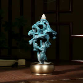 黄铜太湖石倒流香炉打香纂香薰炉同款办公室摆件茶盘周边高档创意