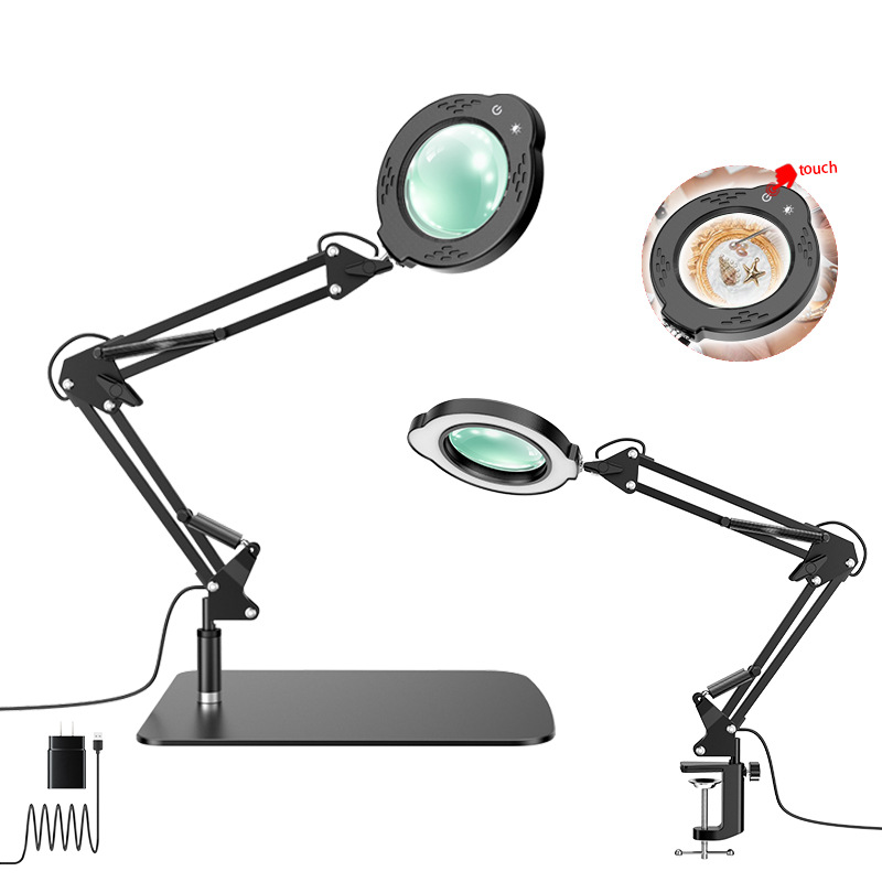 Lámparas de escritorio LED de 5 colores, lupa de temperatura, dos en uno, reparación y soldadura de uñas, protección de ojos USB.