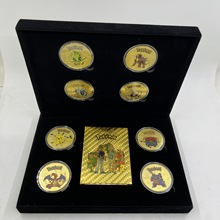 金色 银色全镀口袋妖怪收藏硬币八孔礼盒装扑克 压铸徽章批发订