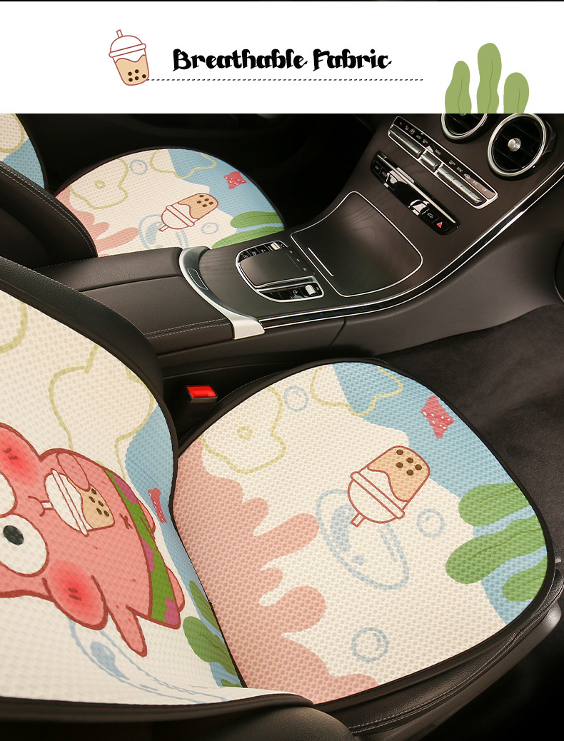 Patrick Star Cartoon Car Seat Cushion, Suitable for All Seasons, Cute Thin Breathable Seat Cover for Girls, Summer Cooling Pad with Ventilation