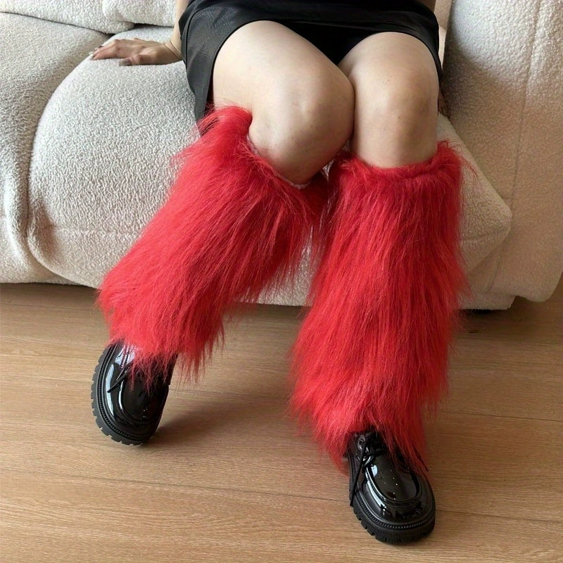 Y2K calф ring hairy socks, imitation fur QQ show girl powder skin buckle warm leg sleeve jk spicy pile socks