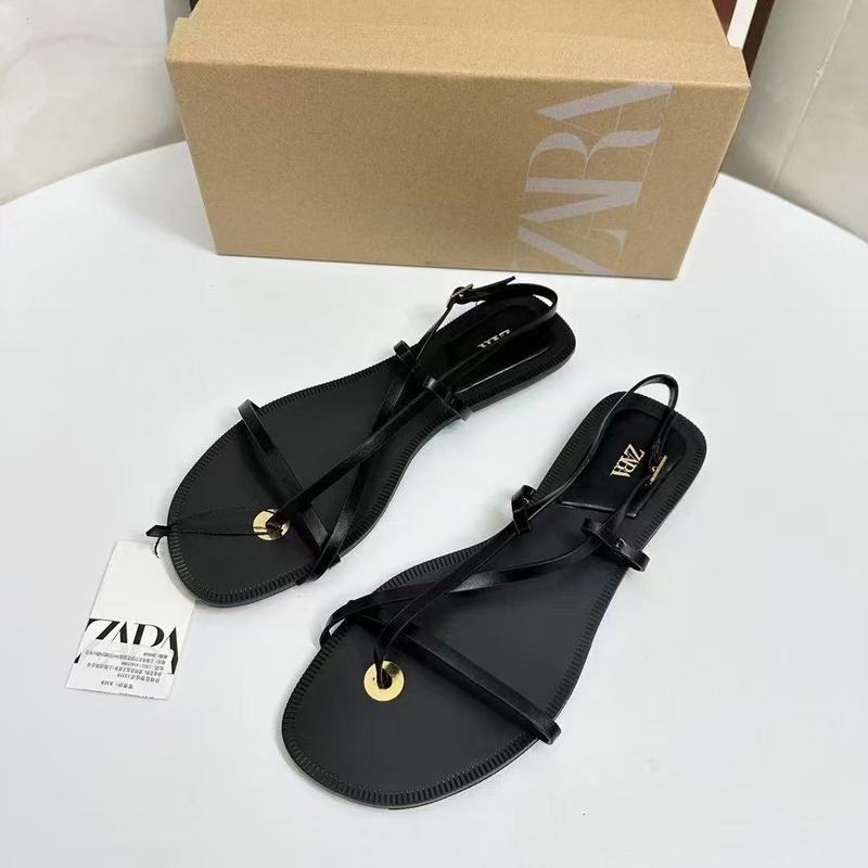 ZA 婦人靴 2025 新フレンチヒールクリップトゥボヘミアン薄型ストラップフラットローマサンダル女性の夏のファッション|undefined