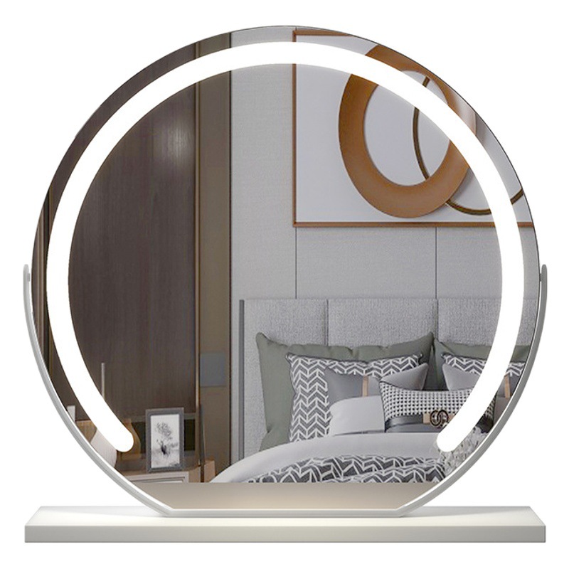 Semicírculo LED espejo de maquillaje con luz de escritorio toque inteligente oscurecimiento tocador maquillaje relleno espejo de luz ajustable