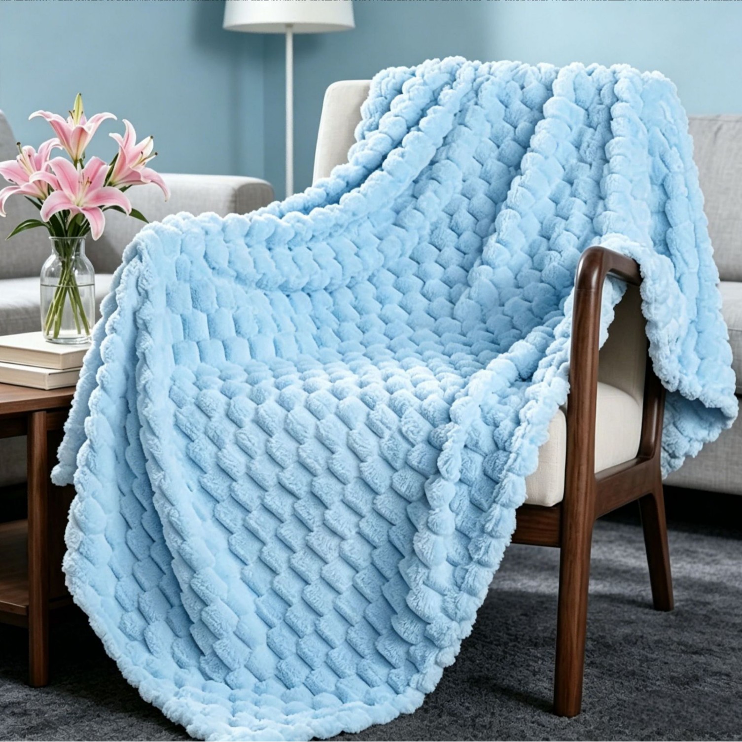 Manta Tejida Térmica para Siesta Jacquard 3D de Poliéster y Franela para Oficina y Dormitorio